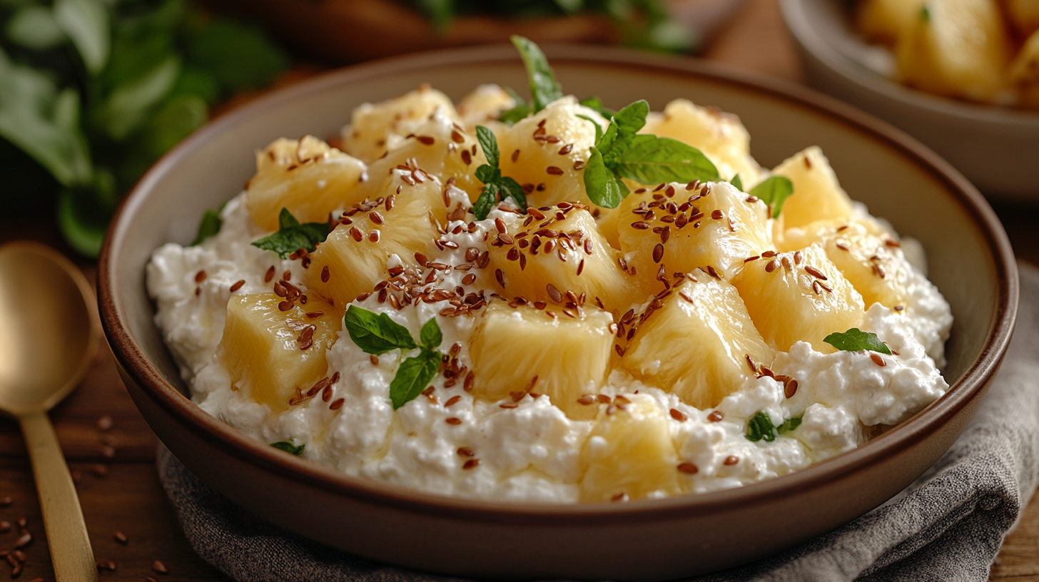 Cottage Cheese with Pineapple and Flaxseeds